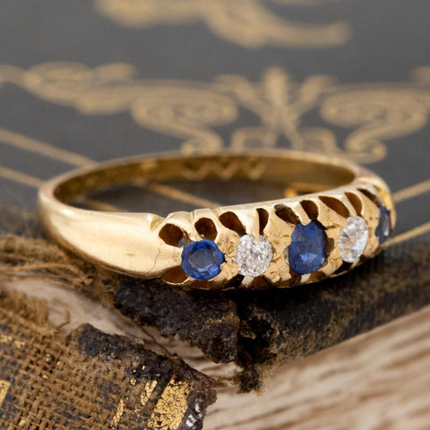 Antique Diamond & Sapphire 5-Stone Band, English
