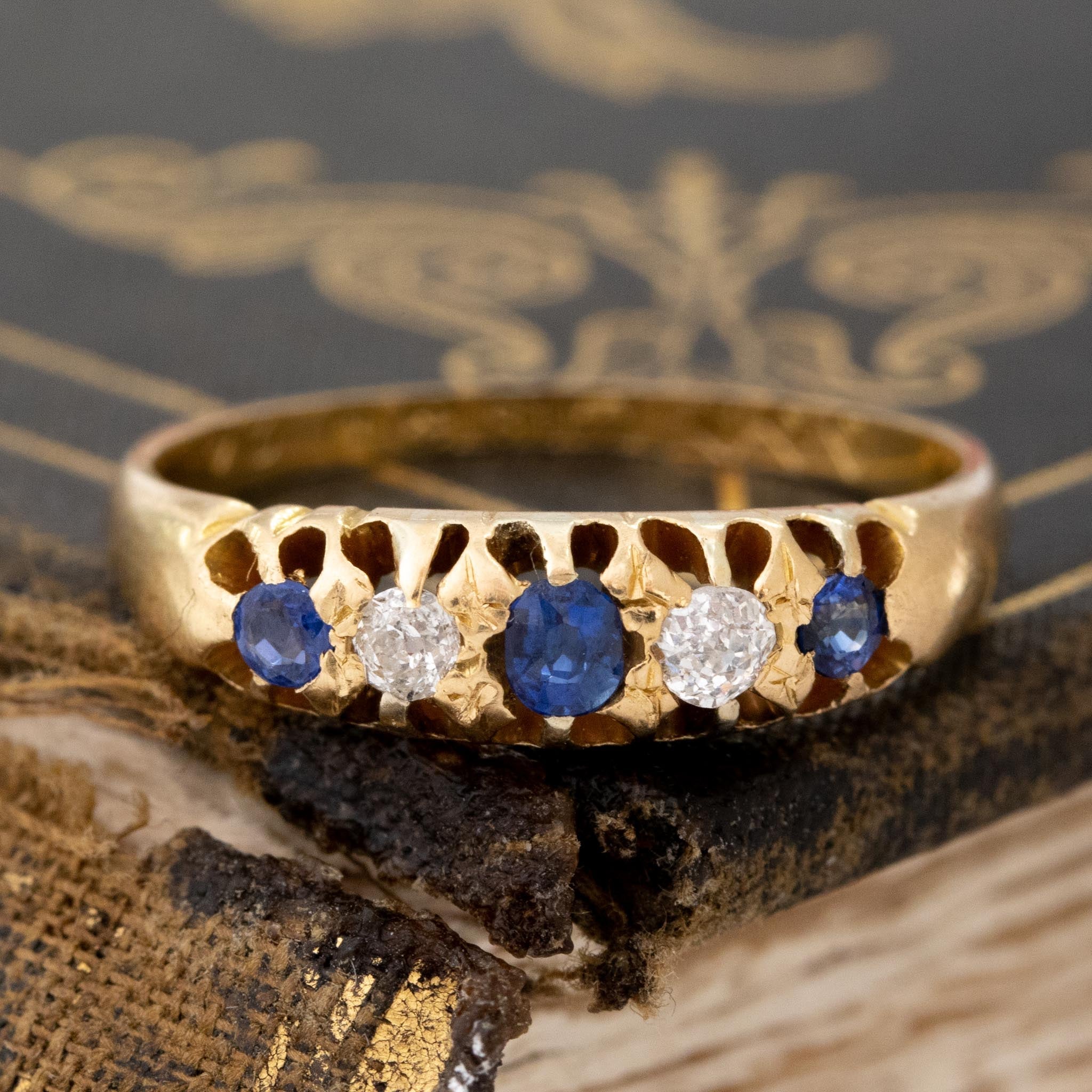 Antique Diamond & Sapphire 5-Stone Band, English