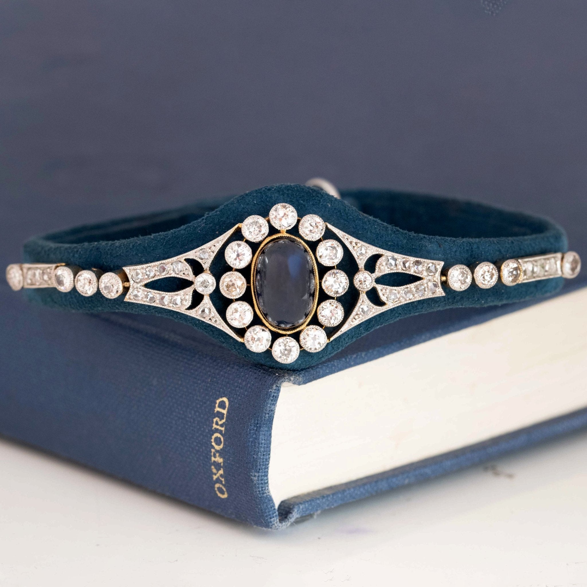 Antique velvet bracelet set with old-cut diamonds and sapphires