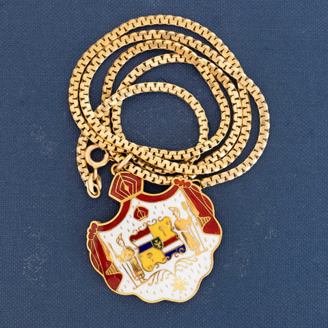 Vintage enamel coat of arms pendant necklace