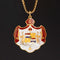 Vintage 14K gold enamel crest pendant necklace