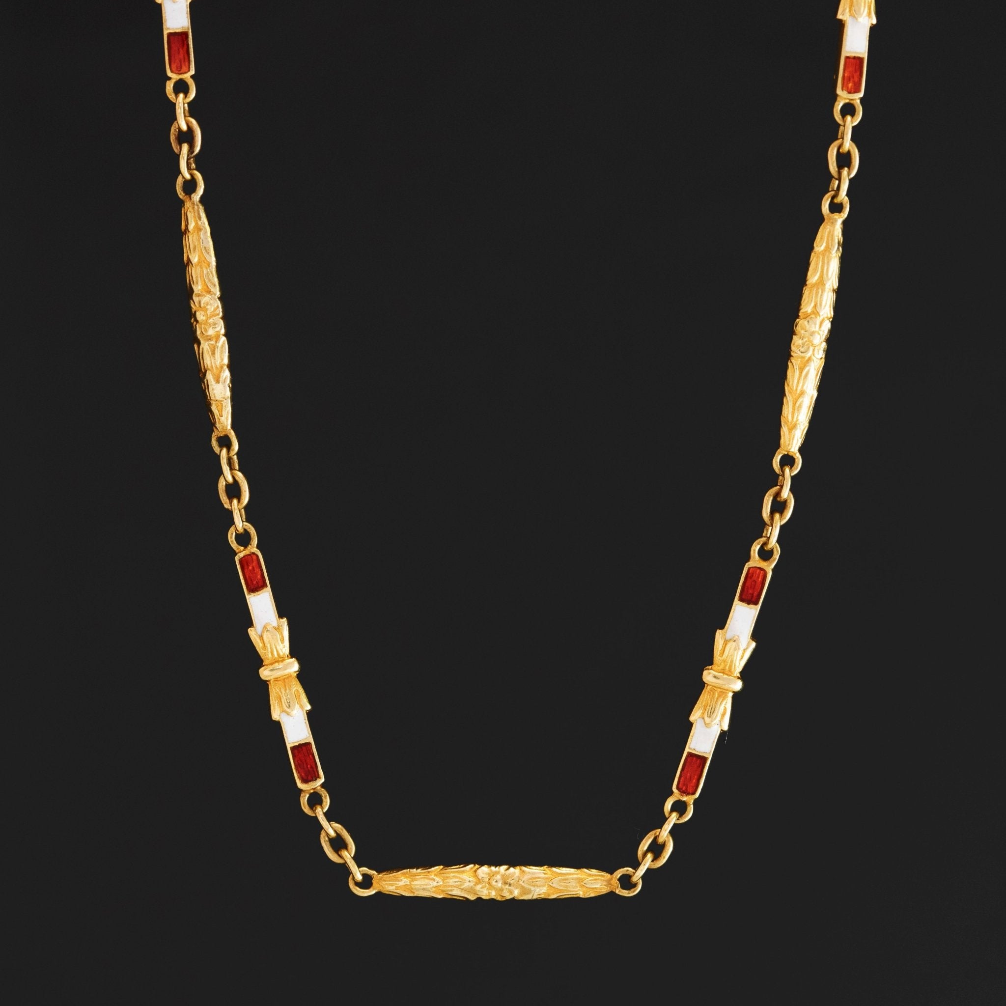 Antique Enamel Fancy Link Chain Necklace