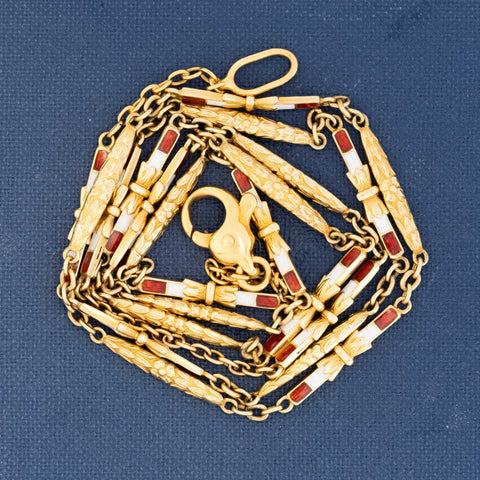 Antique Enamel Fancy Link Chain Necklace