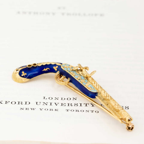 Antique Enamel & Gold Duel Pistol Brooch