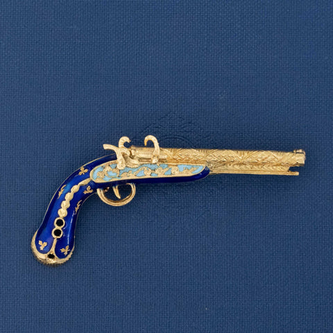 Antique Enamel & Gold Duel Pistol Brooch