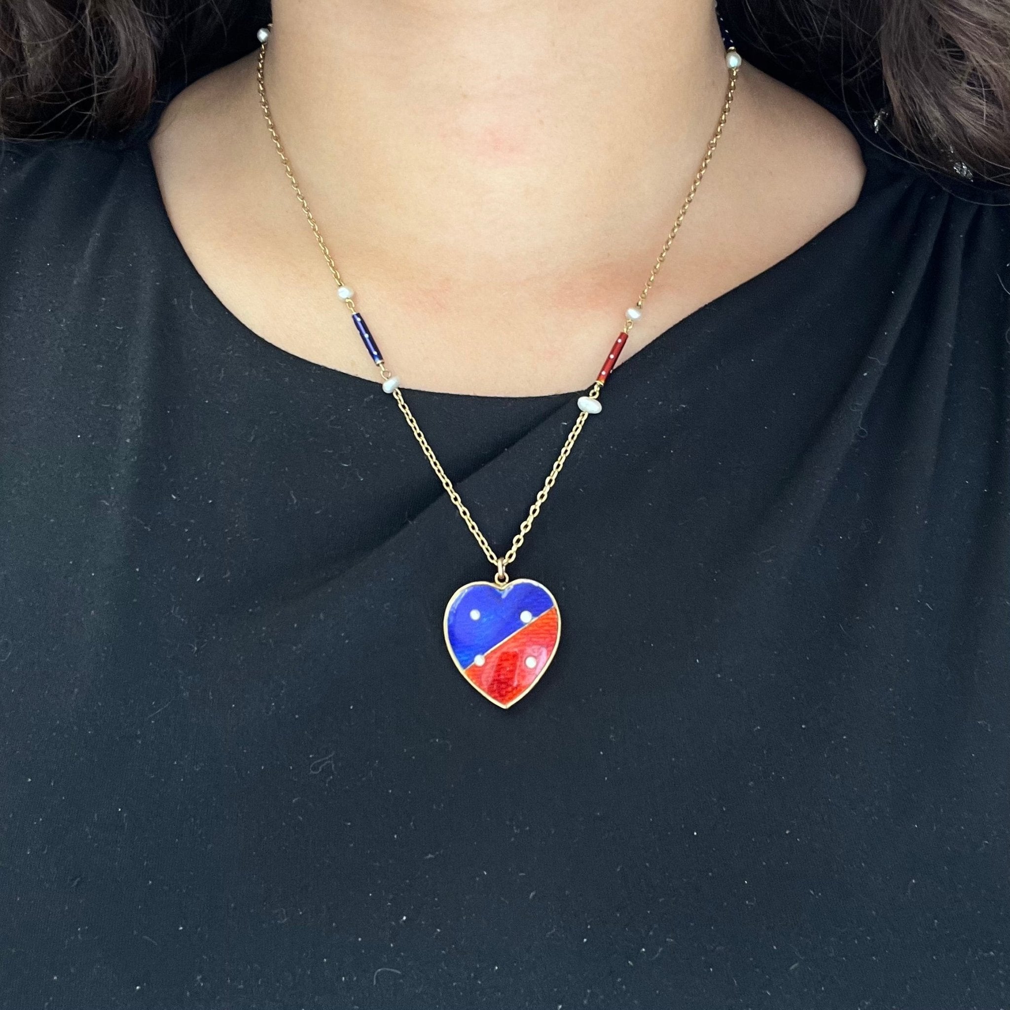 Antique Enamel Heart Pendant, English