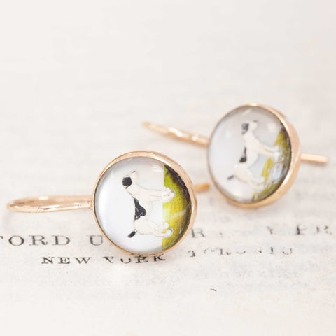 Antique English Pointer Dog Crystal Earrings