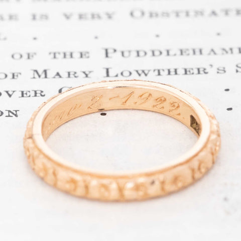 Antique Floral Etched Wedding Band