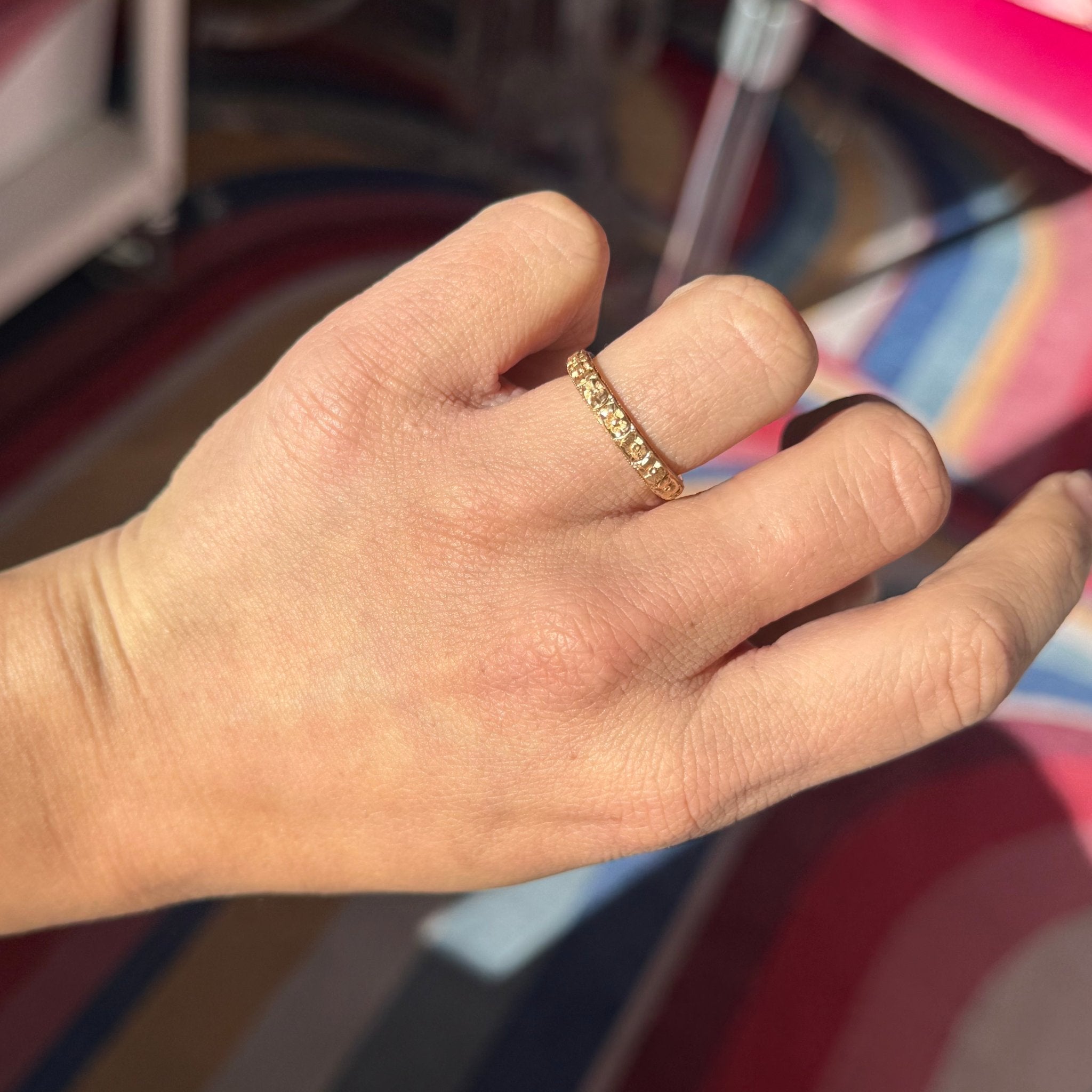 Antique Floral Etched Wedding Band