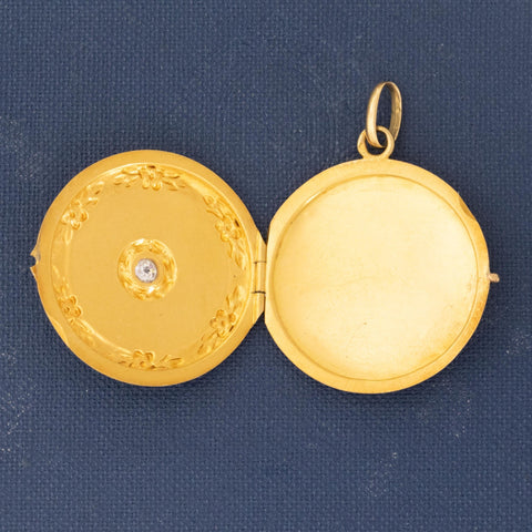 Antique French Diamond Floral Circle Locket