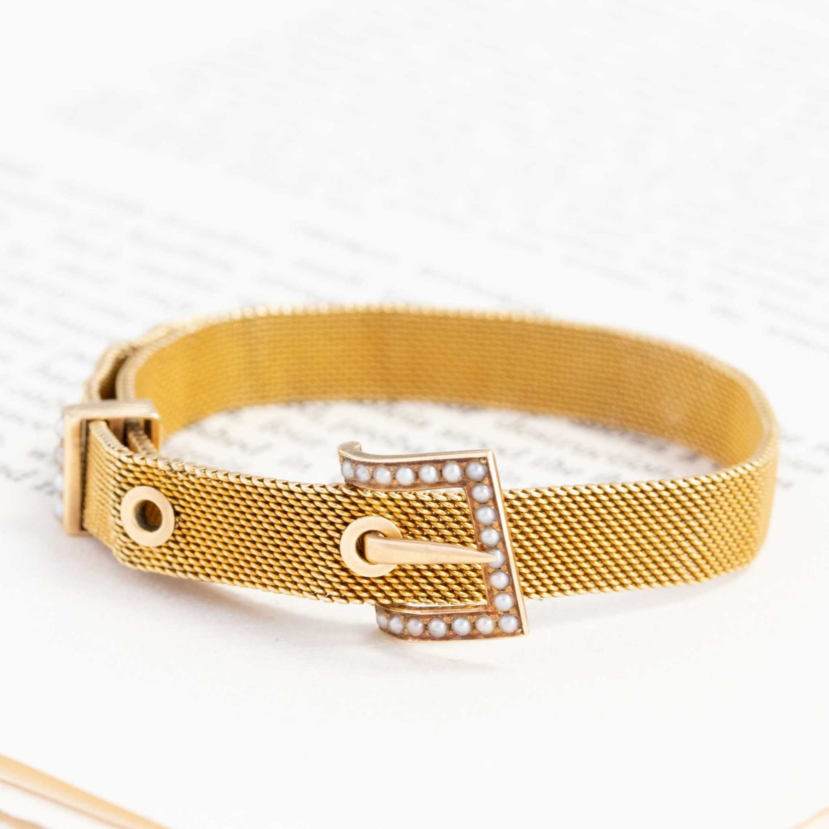 Vintage Gold Metal Belt Mesh  Bar Buckle Skinny Vintage Metal Mesh Belt Bracelet – Dovetail main image 2