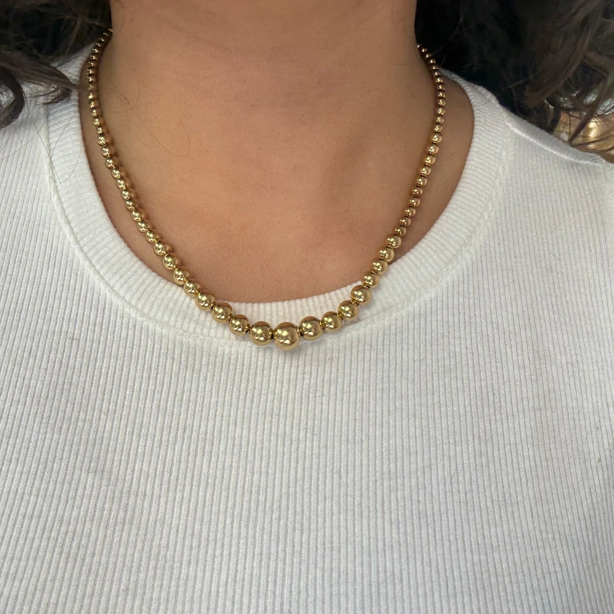 Antique Graduated Gold Bead Necklace, French