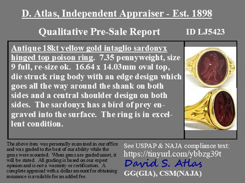 Antique Intaglio Sardonyx Poison Ring