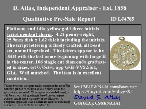Antique JHB Monogram Diamond Medallion Pendant