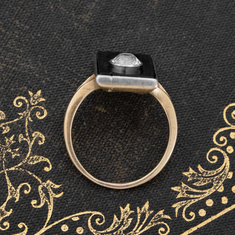 Antique Jubilee Cut White Sapphire and Onyx Dinner Ring