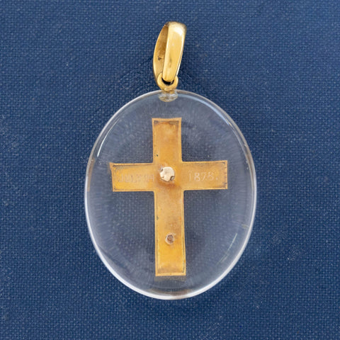 Antique Lapis & Pearl Rock Crystal Cross Pendant, c. 1878