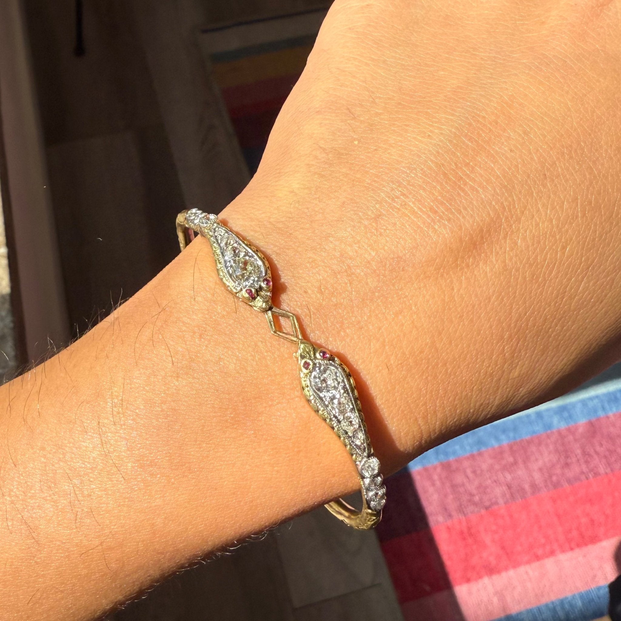 Antique Old European Cut Diamond Double Serpent Bangle