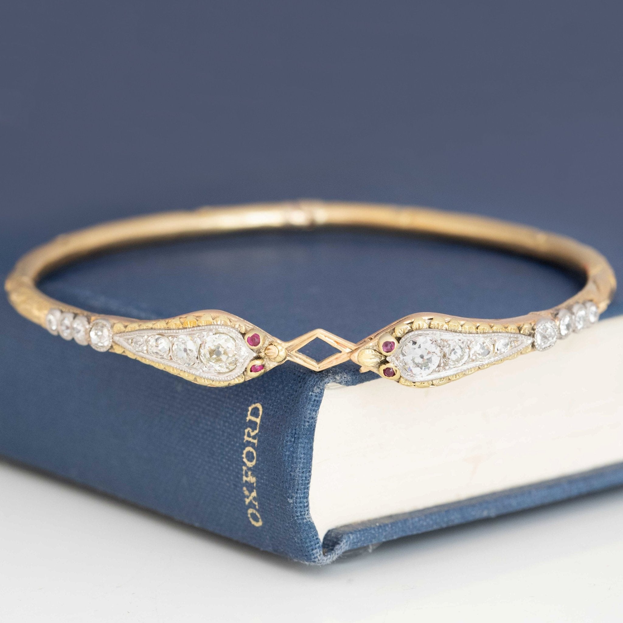 Antique Old European Cut Diamond Double Serpent Bangle