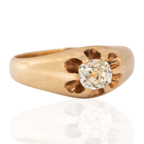 Antique old mine cut diamond belcher solitaire ring in 14kt yellow gold – alternate view 3