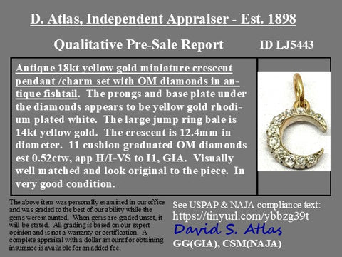 Antique Old Mine Cut Diamond Crescent Charm