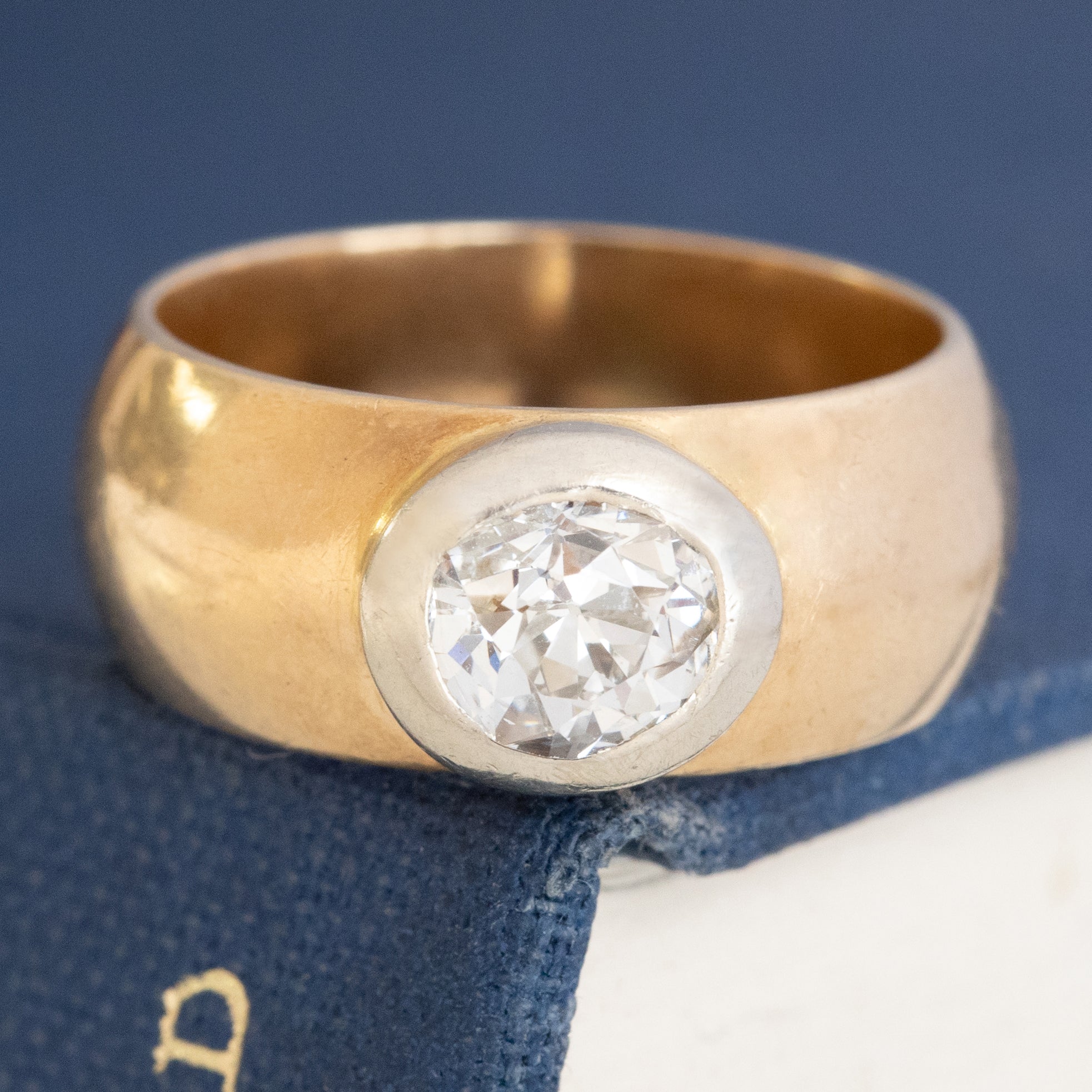 1.13ct Antique Oval Old Mine Cut Diamond Wide Bezel Solitaire