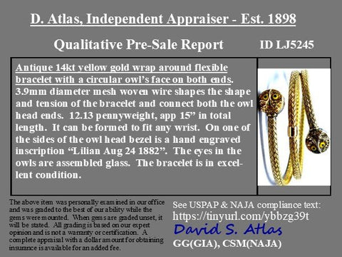 Antique Owl Wrap Bracelet, c. 1882