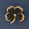 Victorian 4-leaf clover brooch in black enamel with seed pearl accents