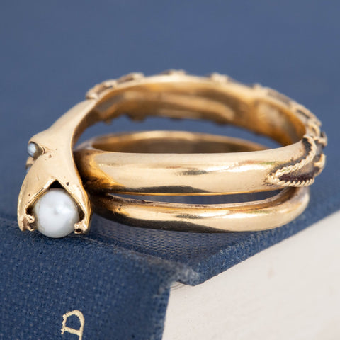 Antique Pearl Serpent Wrap Ring