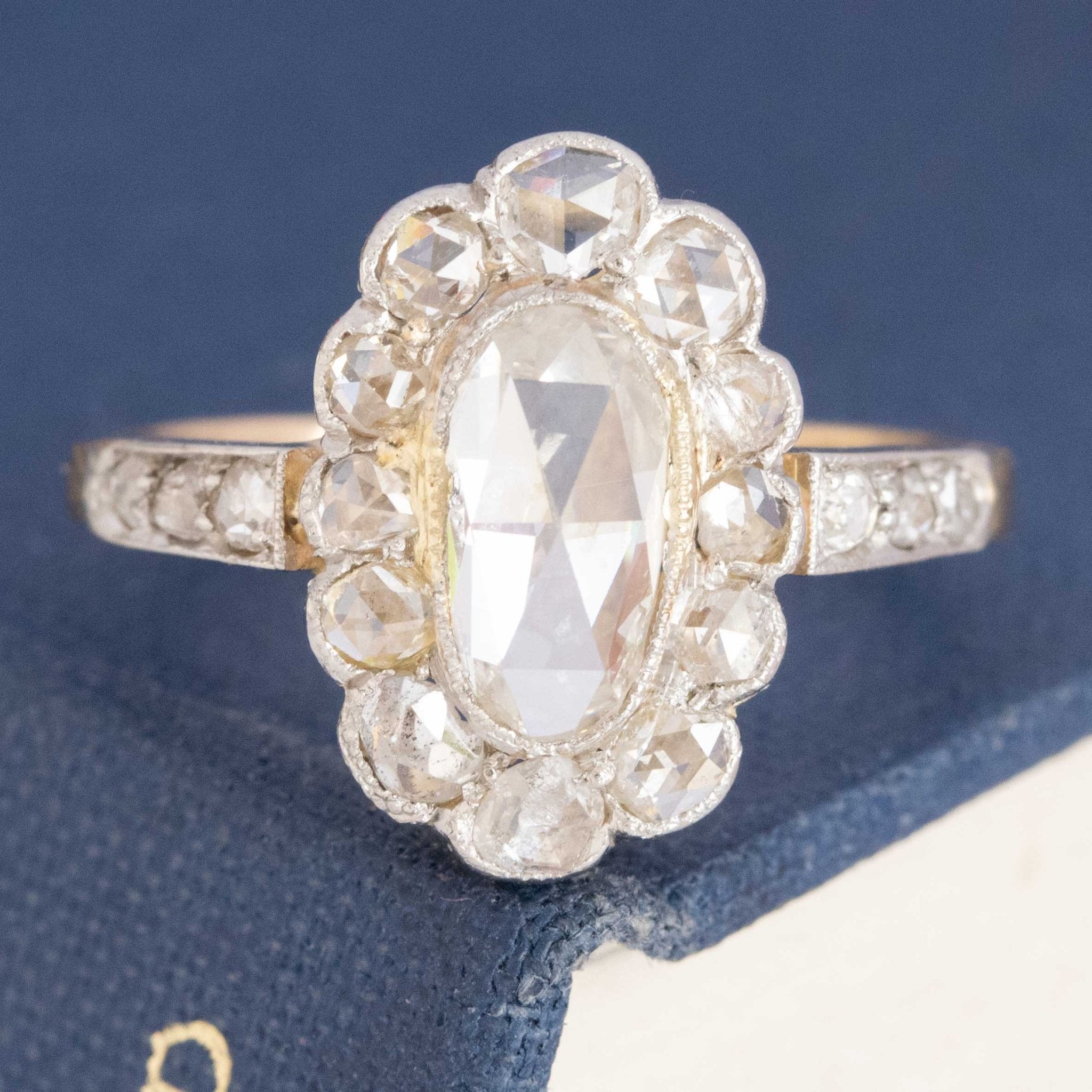 Antique Rose Cut Diamond Cluster Ring, GIA