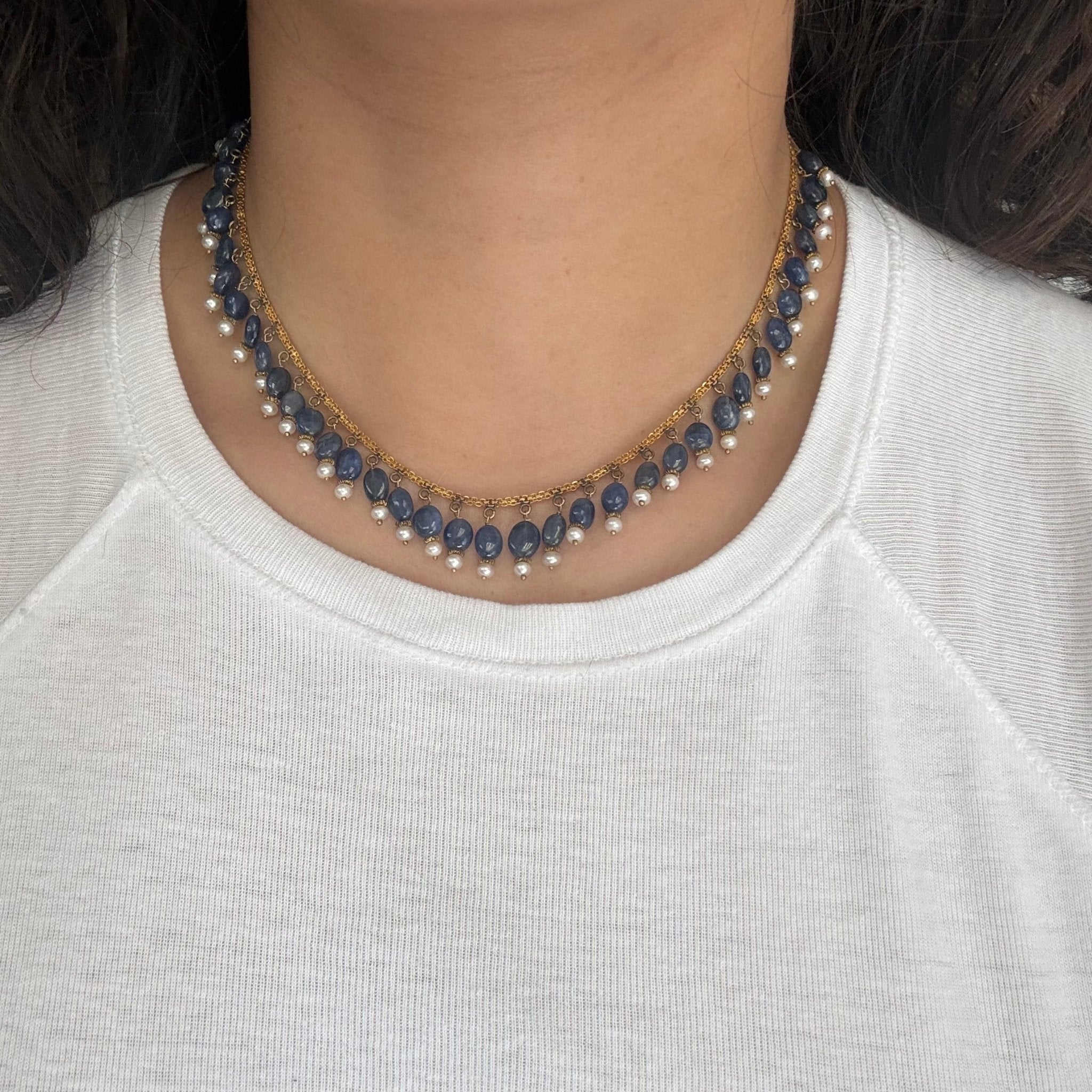 Antique Sapphire & Pearl Fringe Necklace