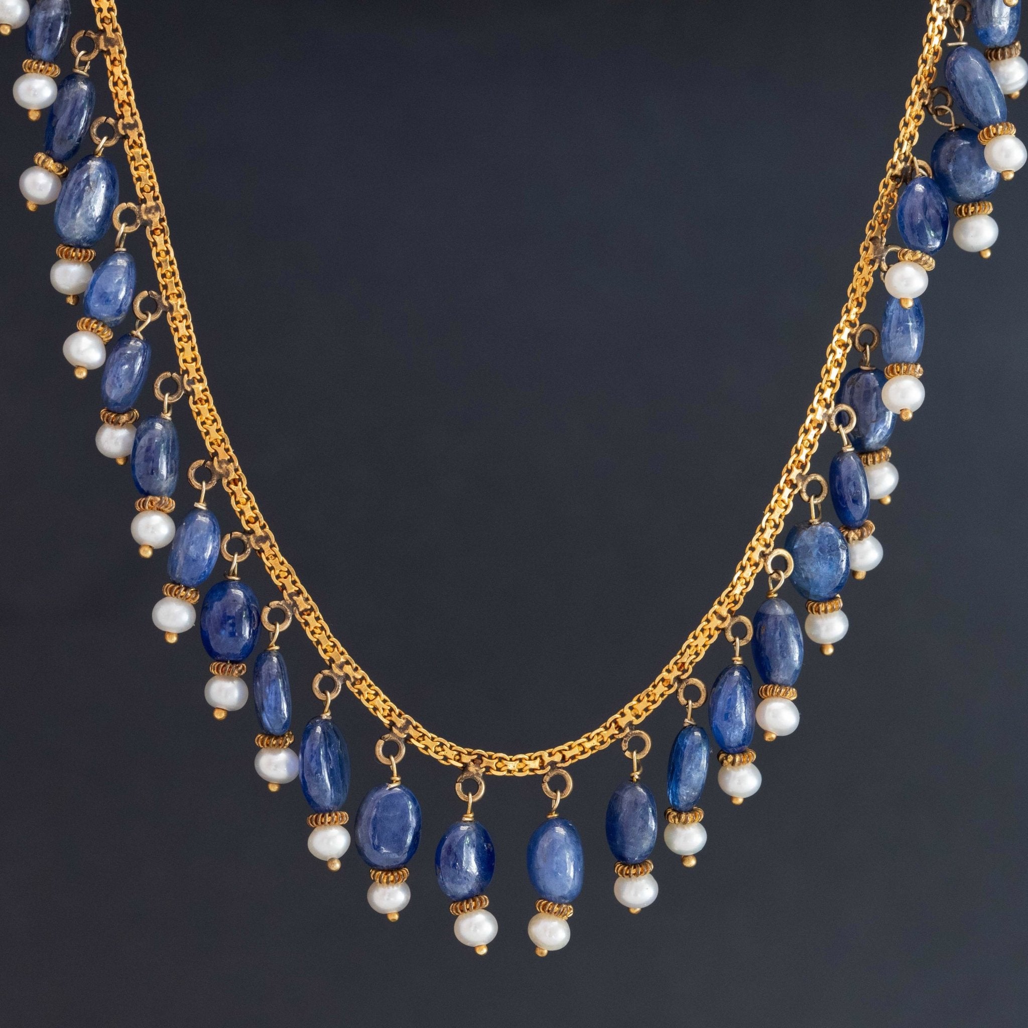 Antique Sapphire & Pearl Fringe Necklace
