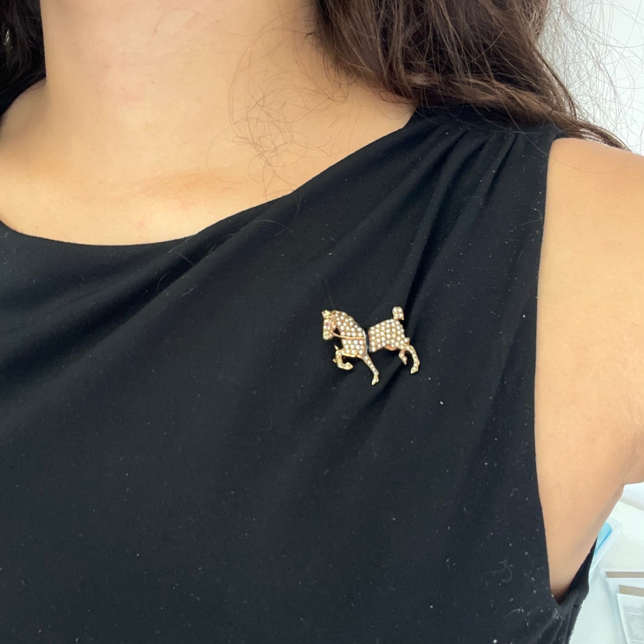Antique Seed Pearl Horse Brooch