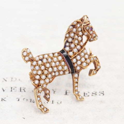 Antique Seed Pearl Horse Brooch