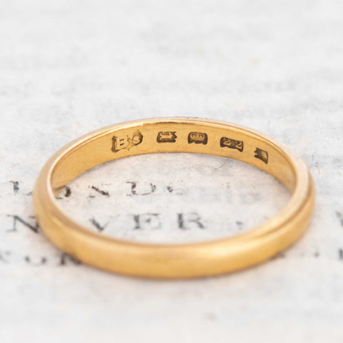 Antique Slim 22kt Wedding Band, English