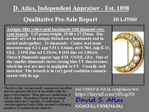 Antique Victorian old mine cut diamond crescent brooch, 3.73ctw, yellow gold – alternate view 4