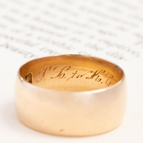 antique wide gold band with engraving inside