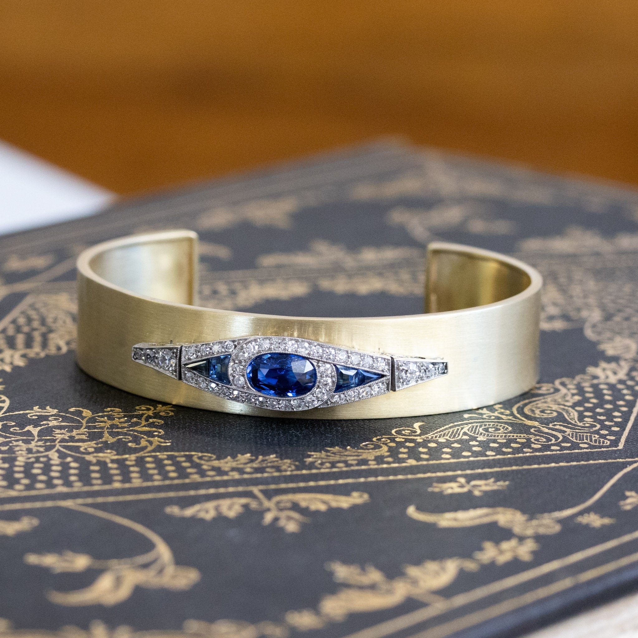 Art Deco Ceylon Sapphire and Diamond Bangle / Cuff