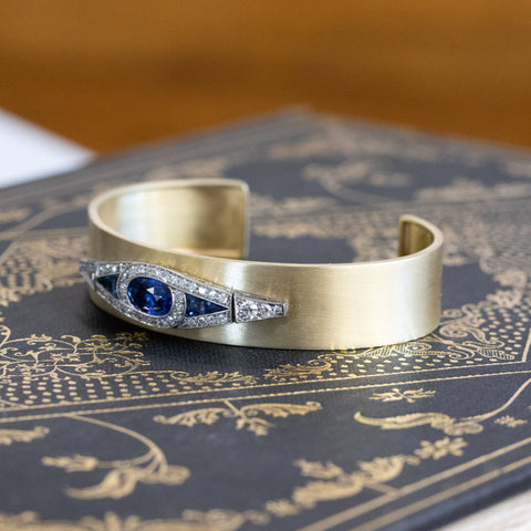 Art Deco Ceylon Sapphire and Diamond Bangle / Cuff