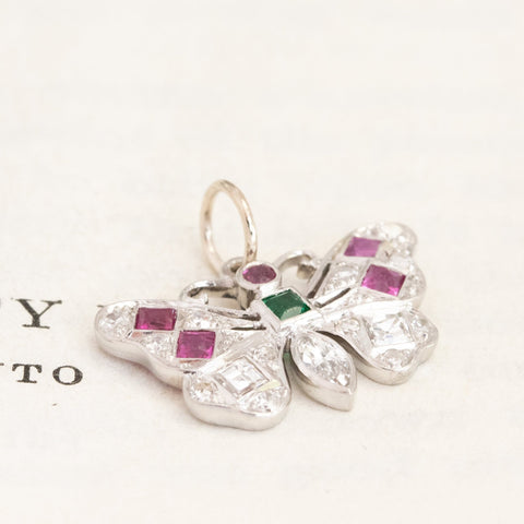 Art Deco Diamond and Gemstone Butterfly Charm