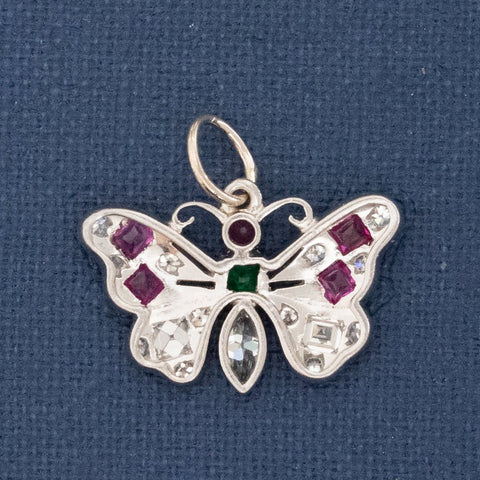 Art Deco Diamond and Gemstone Butterfly Charm