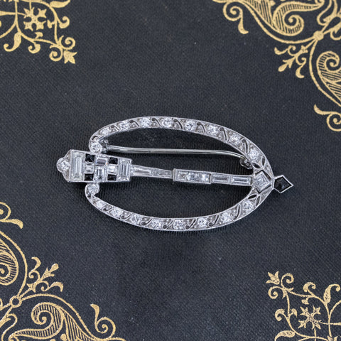 Art Deco Diamond and Onyx Brooch