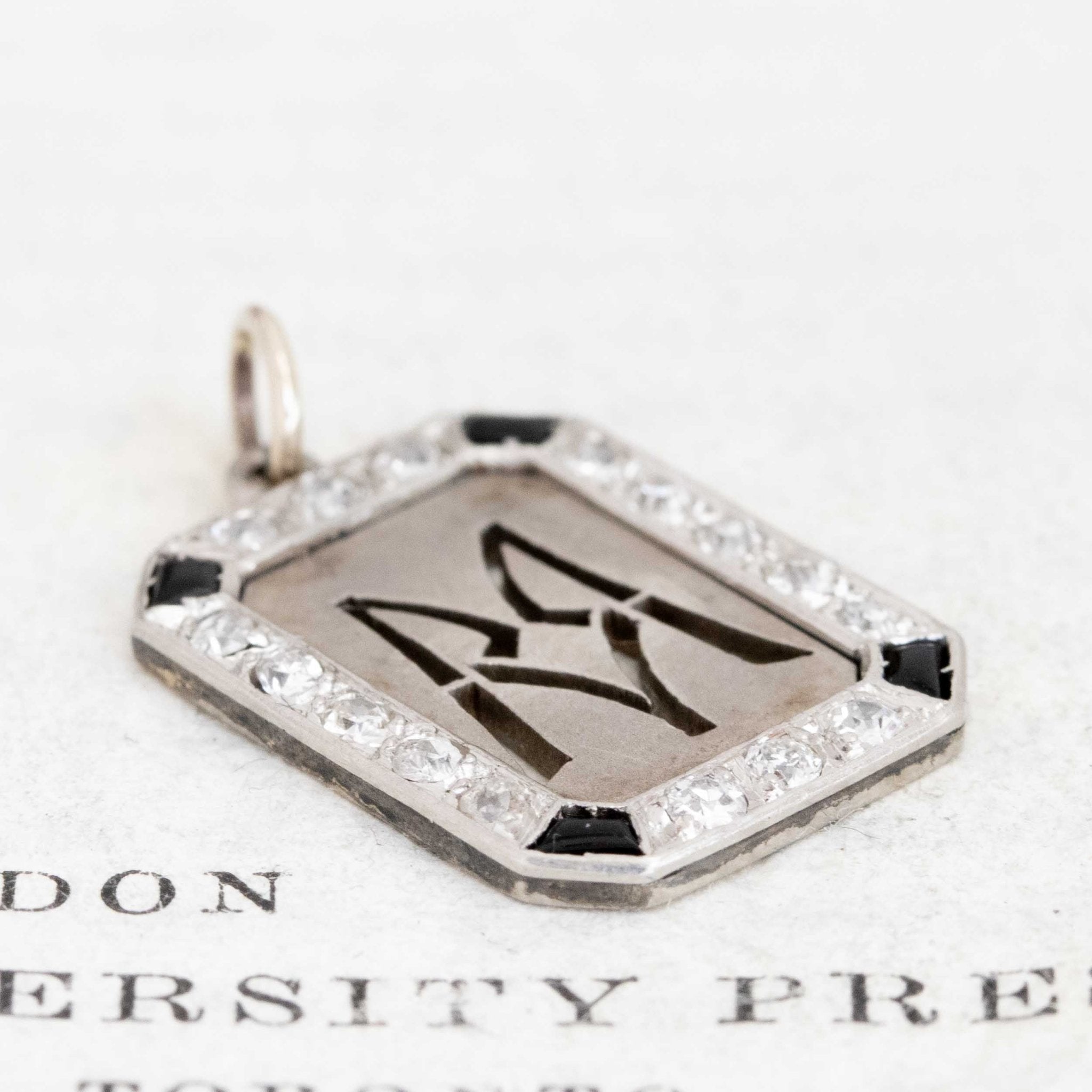 Art Deco Diamond & Onyx ID Tag Pendant