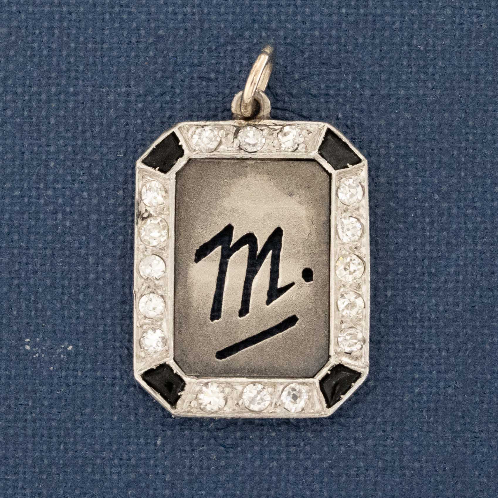 Art Deco Diamond & Onyx ID Tag Pendant