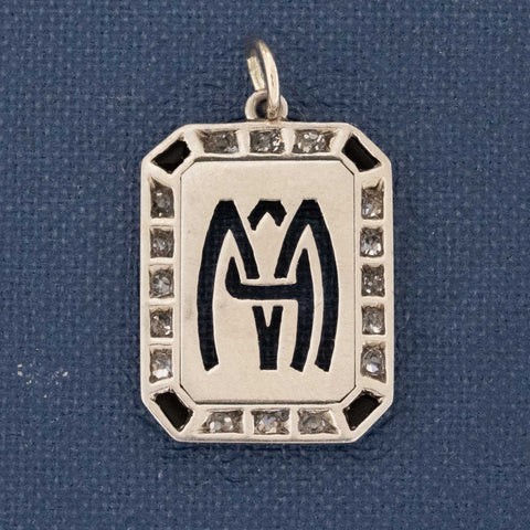 Art Deco Diamond & Onyx ID Tag Pendant