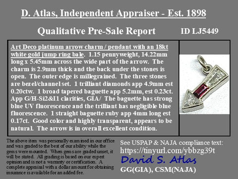 Art Deco Diamond & Ruby Arrow Charm