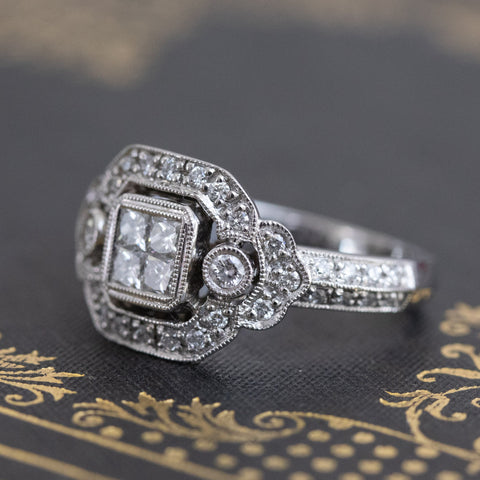 Art Deco Inspired Princess Cut Diamond Halo Ring