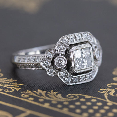 Art Deco Inspired Princess Cut Diamond Halo Ring