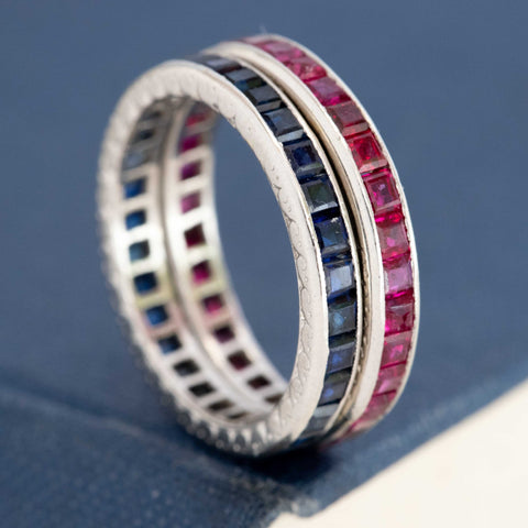 3.80ctw Art Deco Ruby & Sapphire Eternity Bands, by Tiffany & Co.
