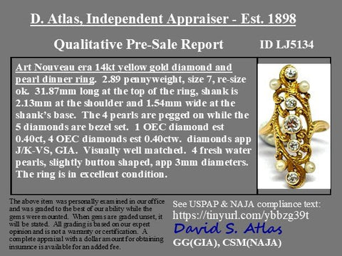 Art Nouveau Old European Cut Diamond & Pearl Dinner Ring