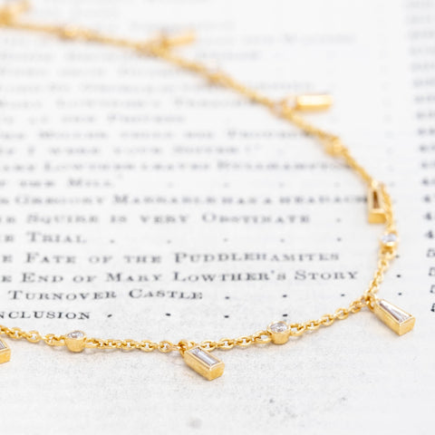 2.10ctw Baguette Cut Diamond Drop Station Necklace